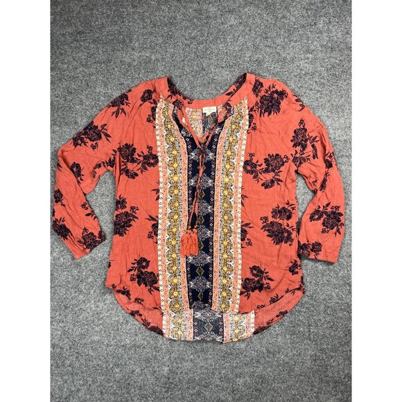 Mason & Belle Women's Boho Floral Print Blouse Long Sleeve Tassel Tie Large - Picture 6 of 7